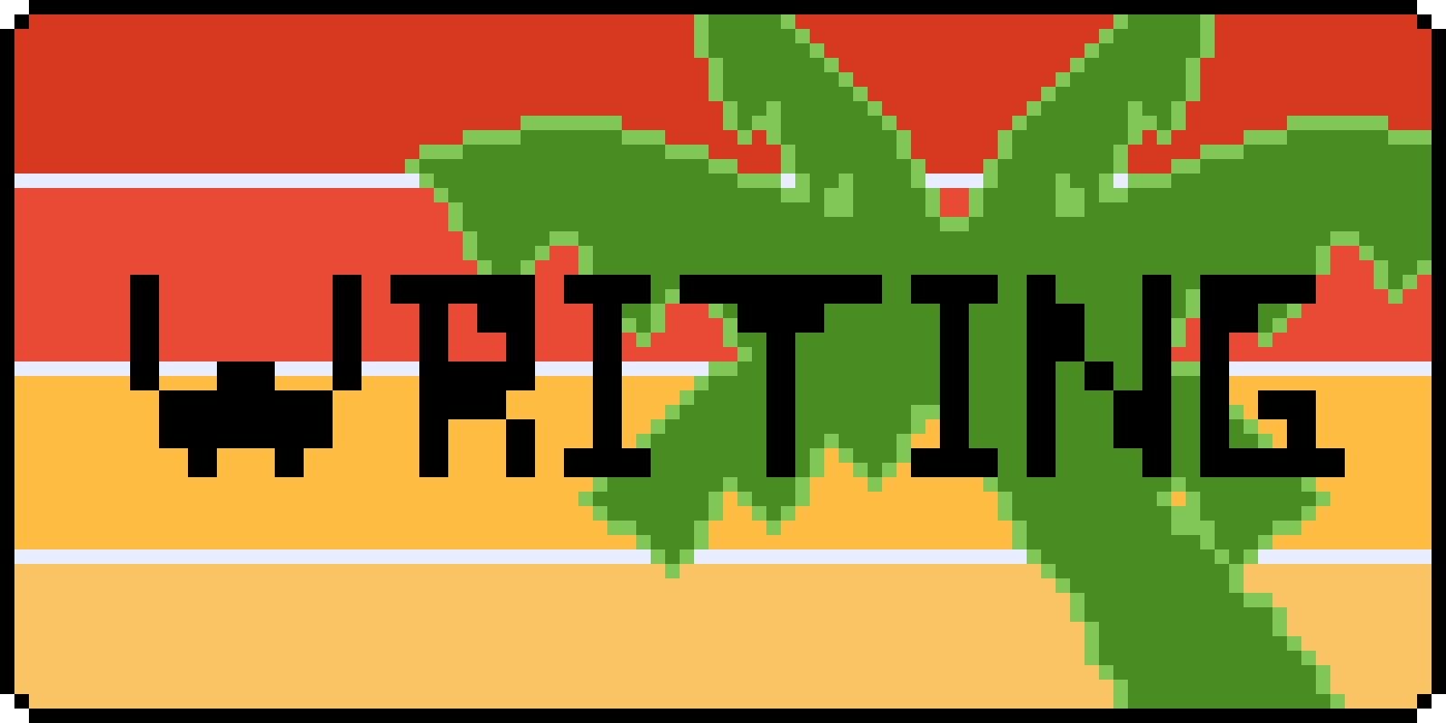 palm tree with sunset background and tect overtop it that says writing